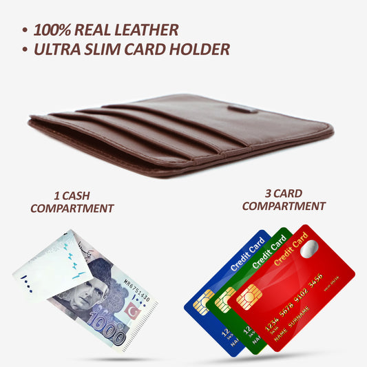 Classic brown leather wallet with 3 card slots and a spacious cash pocket, featuring a compact design that blends timeless style with everyday functionality