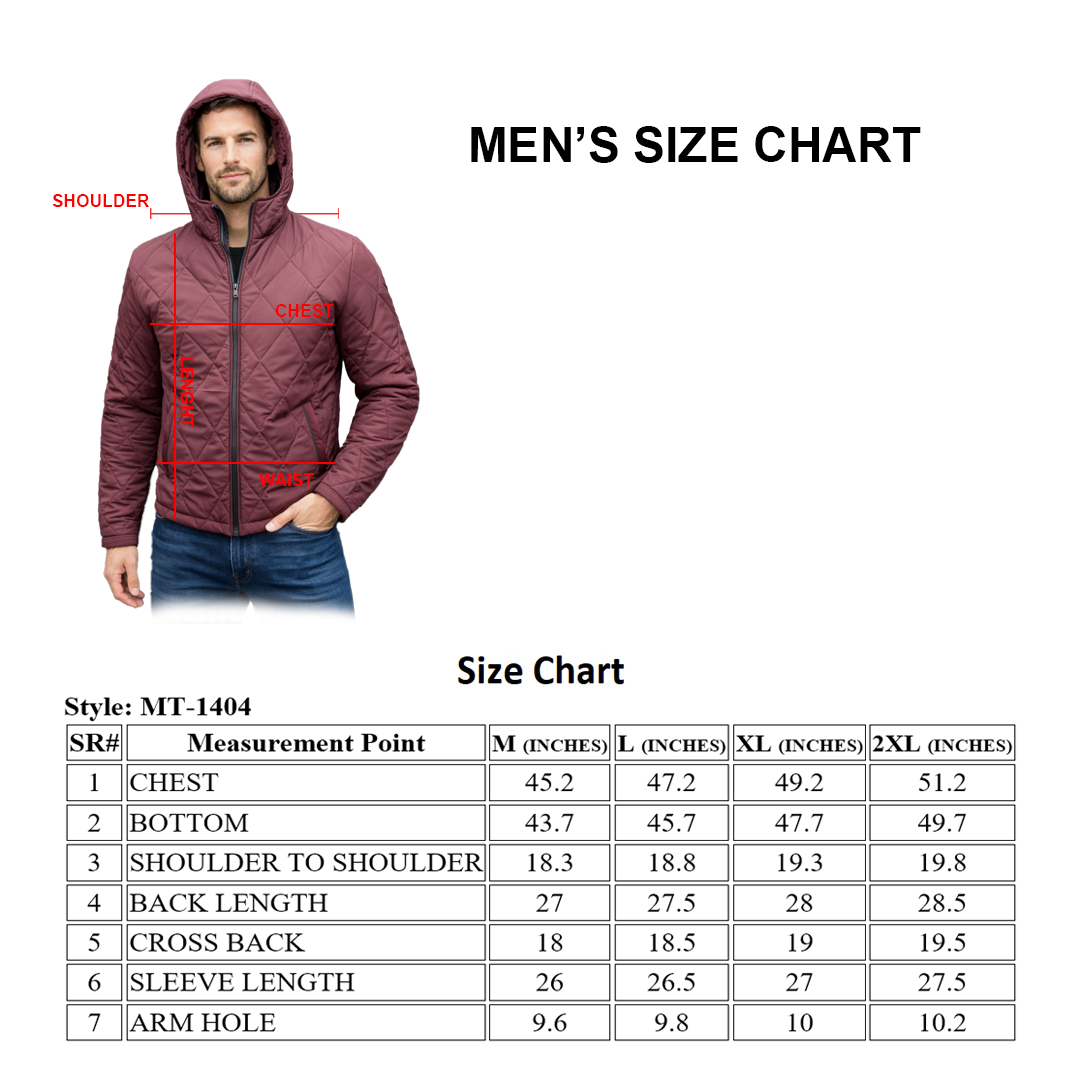 Men's Hooded Puffer Jacket Diamond Quilted