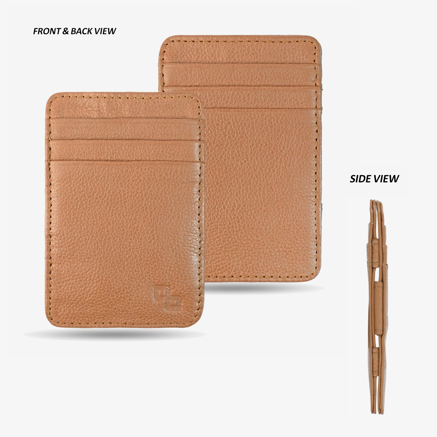 Sleek brown Magic Wallet with two cash pockets and twelve card slots for organized, elegant storage