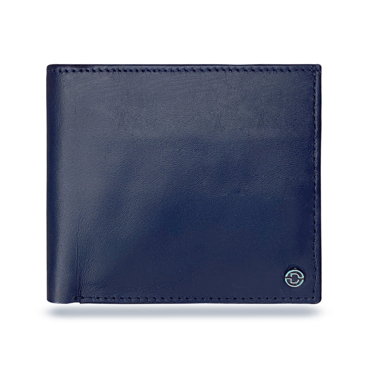 Elegant blue genuine leather wallet featuring card slots, spacious cash compartments, a coin pocket, and hidden cash storage for practical use