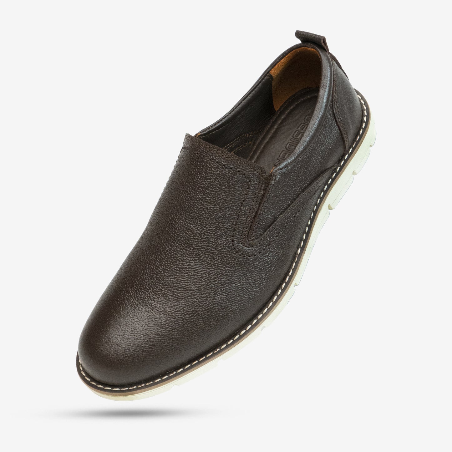 Brown genuine cow leather milled loafer featuring soft sheep lining, stable Texon insole, and flexible EVA sole for all-day comfort