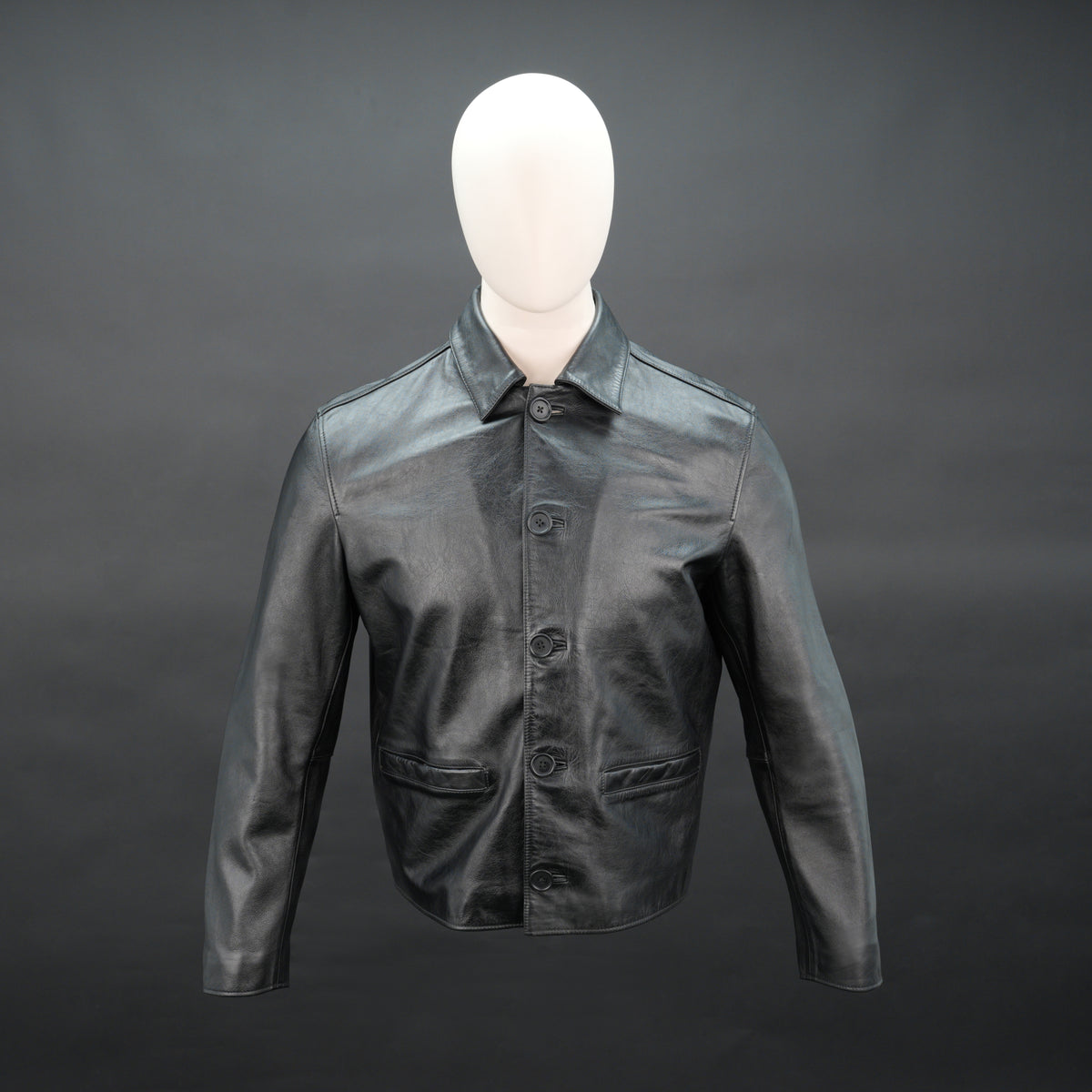 Black Genuine Leather Button Down Leather Jacket