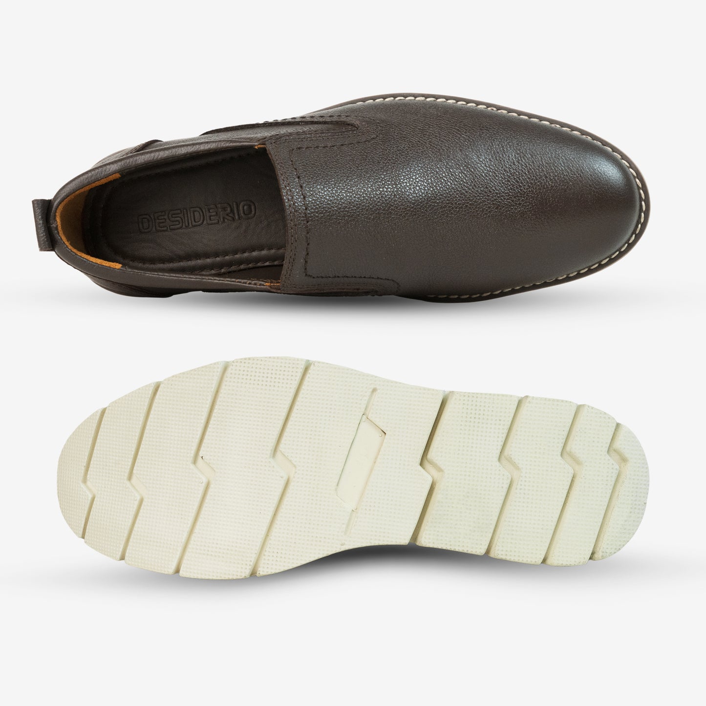 Brown genuine cow leather milled loafer featuring soft sheep lining, stable Texon insole, and flexible EVA sole for all-day comfort