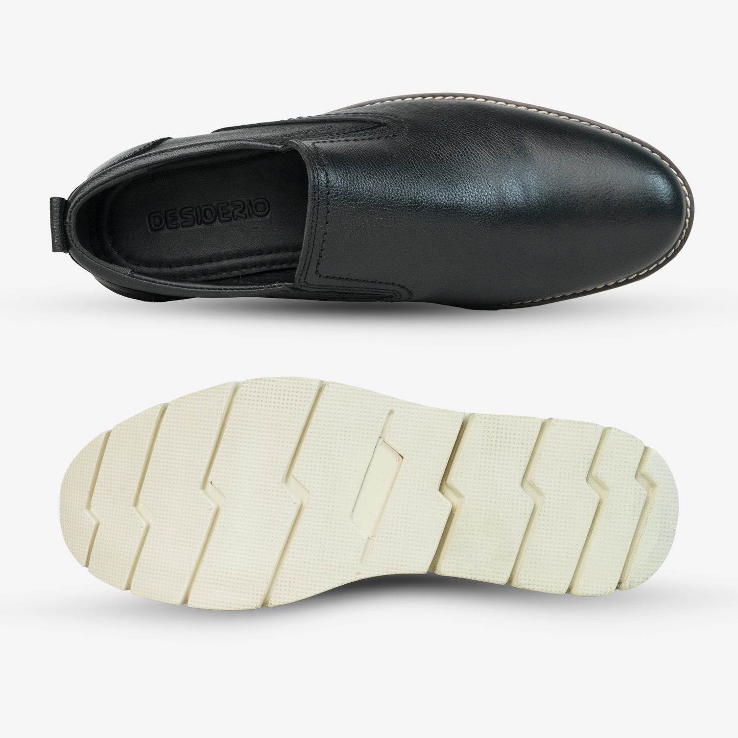 Black genuine cow leather milled loafer with soft sheep lining, Texon insole for stability, and lightweight EVA sole for flexible traction and comfort