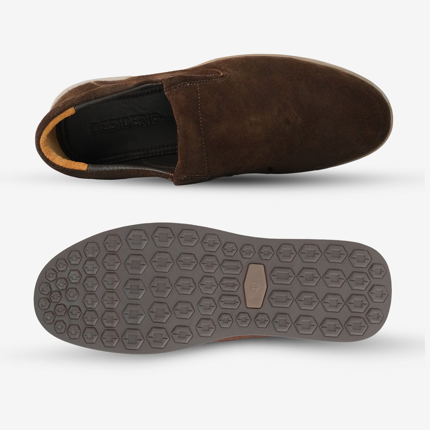 Brown cow leather suede loafer with slip-resistant rubber sole, designed for comfort, durability, and versatile everyday wear