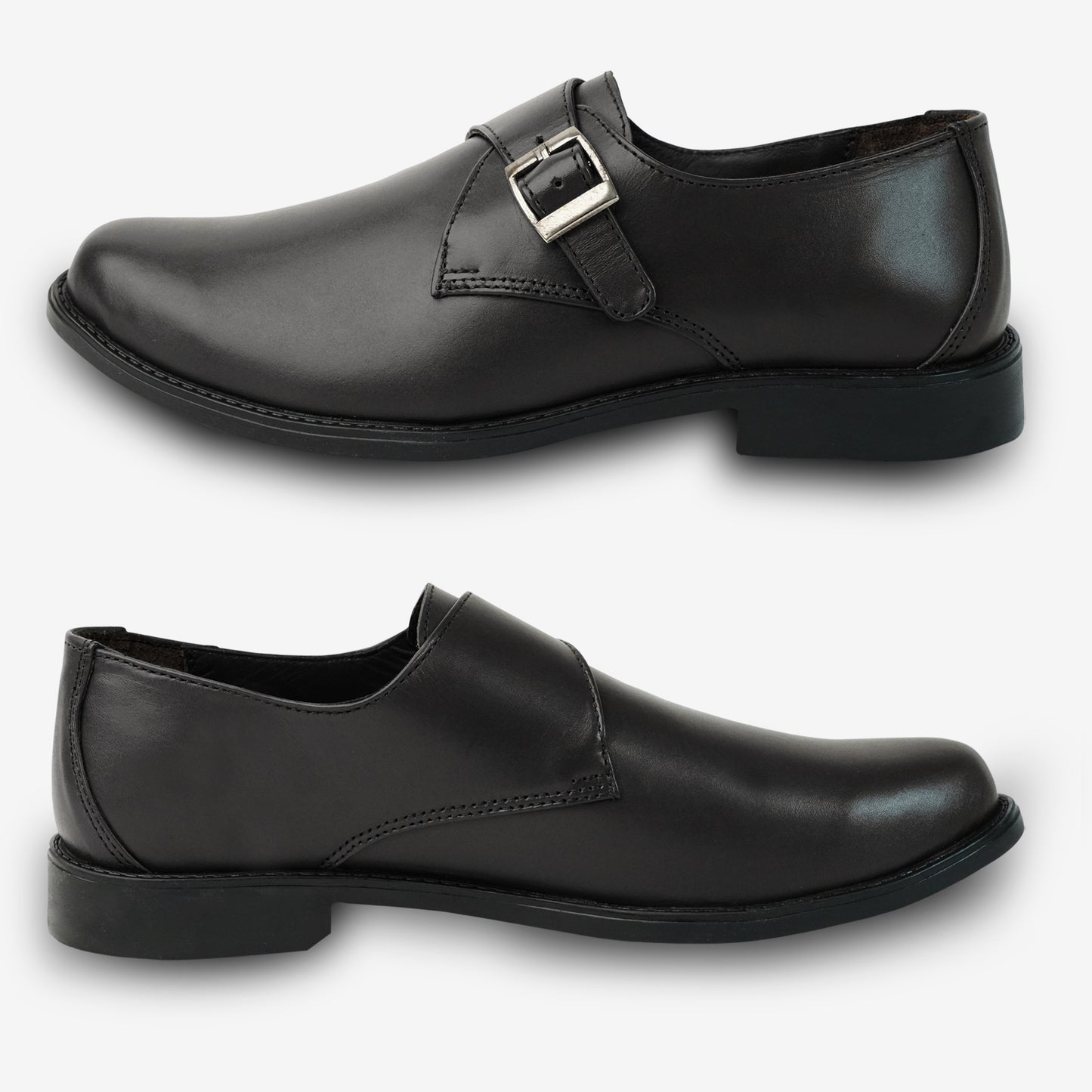 Sleek black cow leather shoes with soft sheep leather lining and cushioned insole for all-day comfort