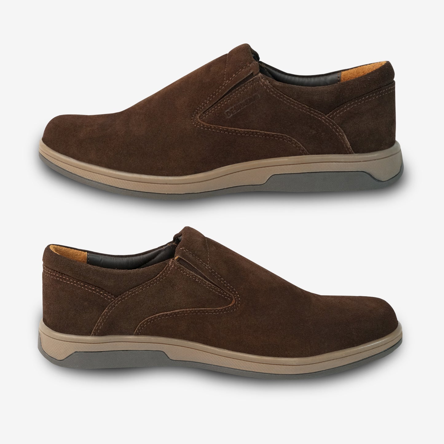 Brown cow leather suede loafer PRT-01 featuring durable construction, comfortable rubber sole, and sleek design for commuting and casual use
