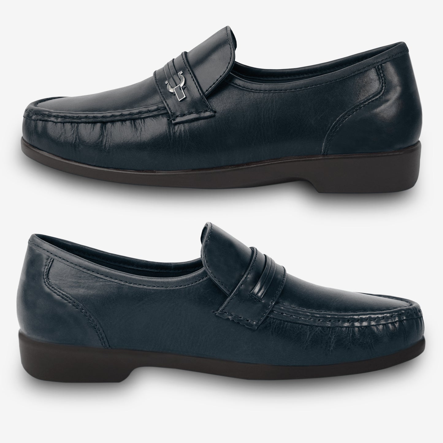 Blue goat leather shoe with soft goat lining and sturdy Taxon insole for durable comfort and support