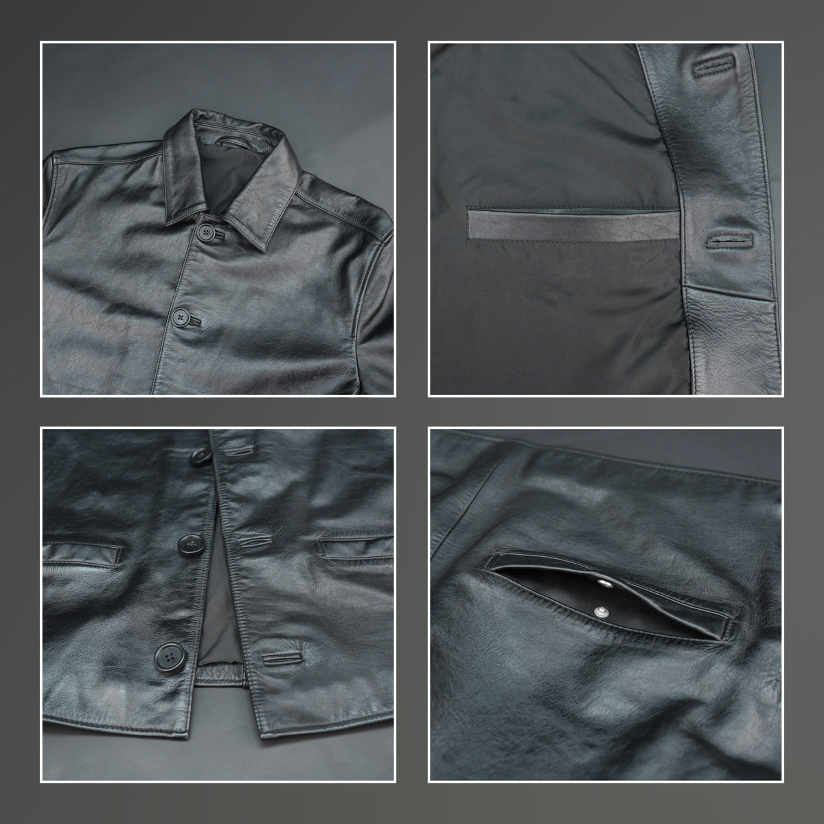 Black Genuine Leather Button Down Leather Jacket