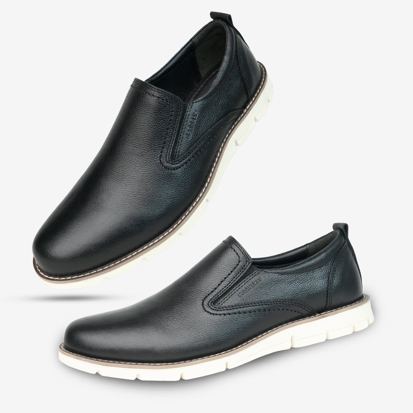 Black genuine cow leather milled loafer with soft sheep lining, Texon insole for stability, and lightweight EVA sole for flexible traction and comfort