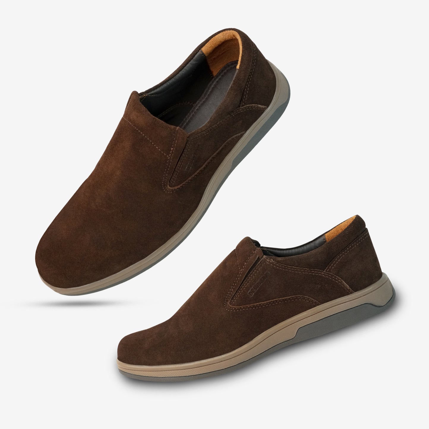 Brown cow leather suede loafer PRT-01 featuring durable construction, comfortable rubber sole, and sleek design for commuting and casual use