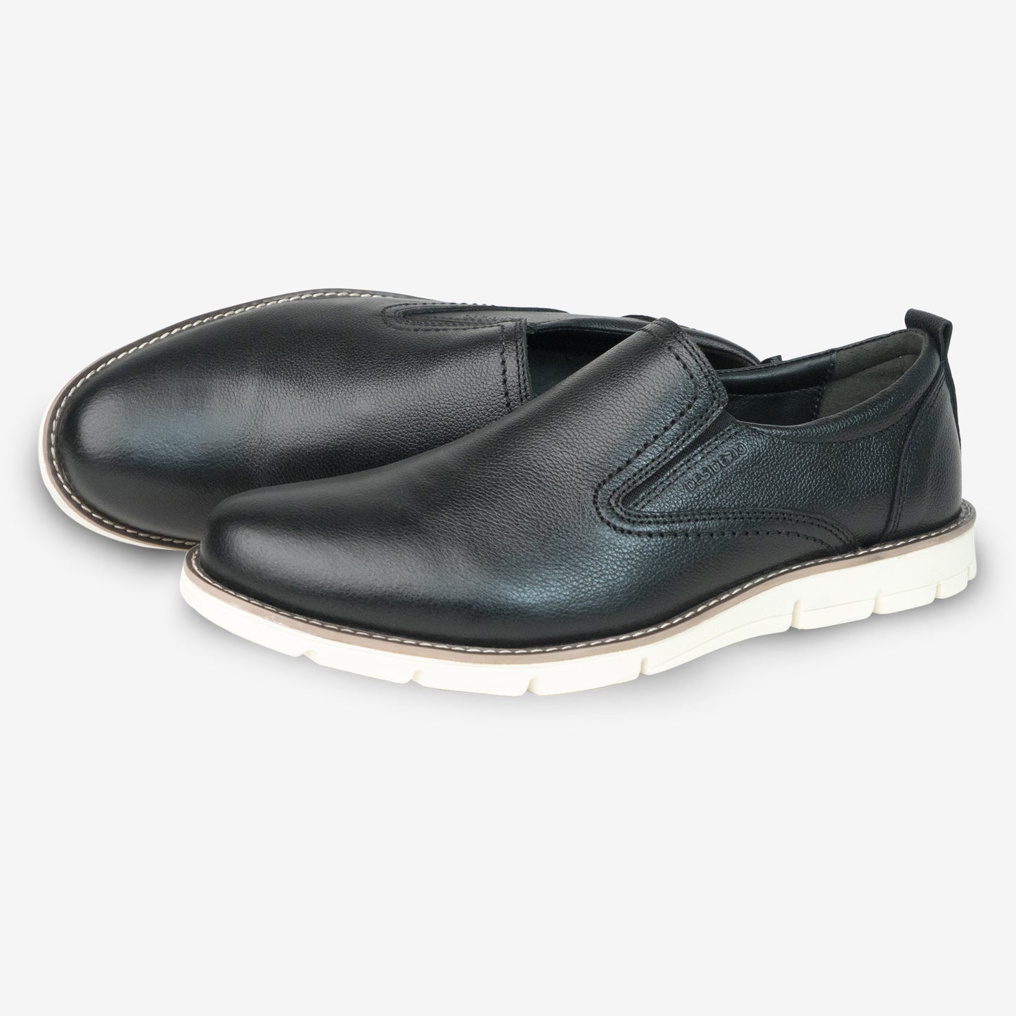 Black genuine cow leather milled loafer with soft sheep lining, Texon insole for stability, and lightweight EVA sole for flexible traction and comfort
