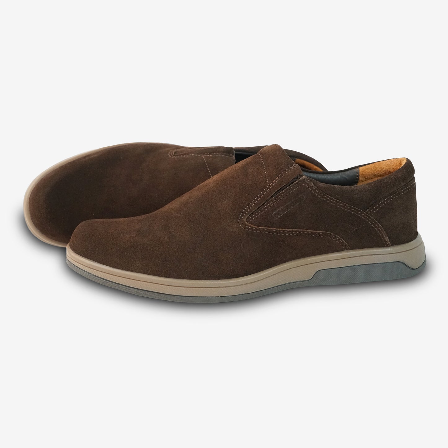 Brown cow leather suede loafer PRT-01 featuring durable construction, comfortable rubber sole, and sleek design for commuting and casual use