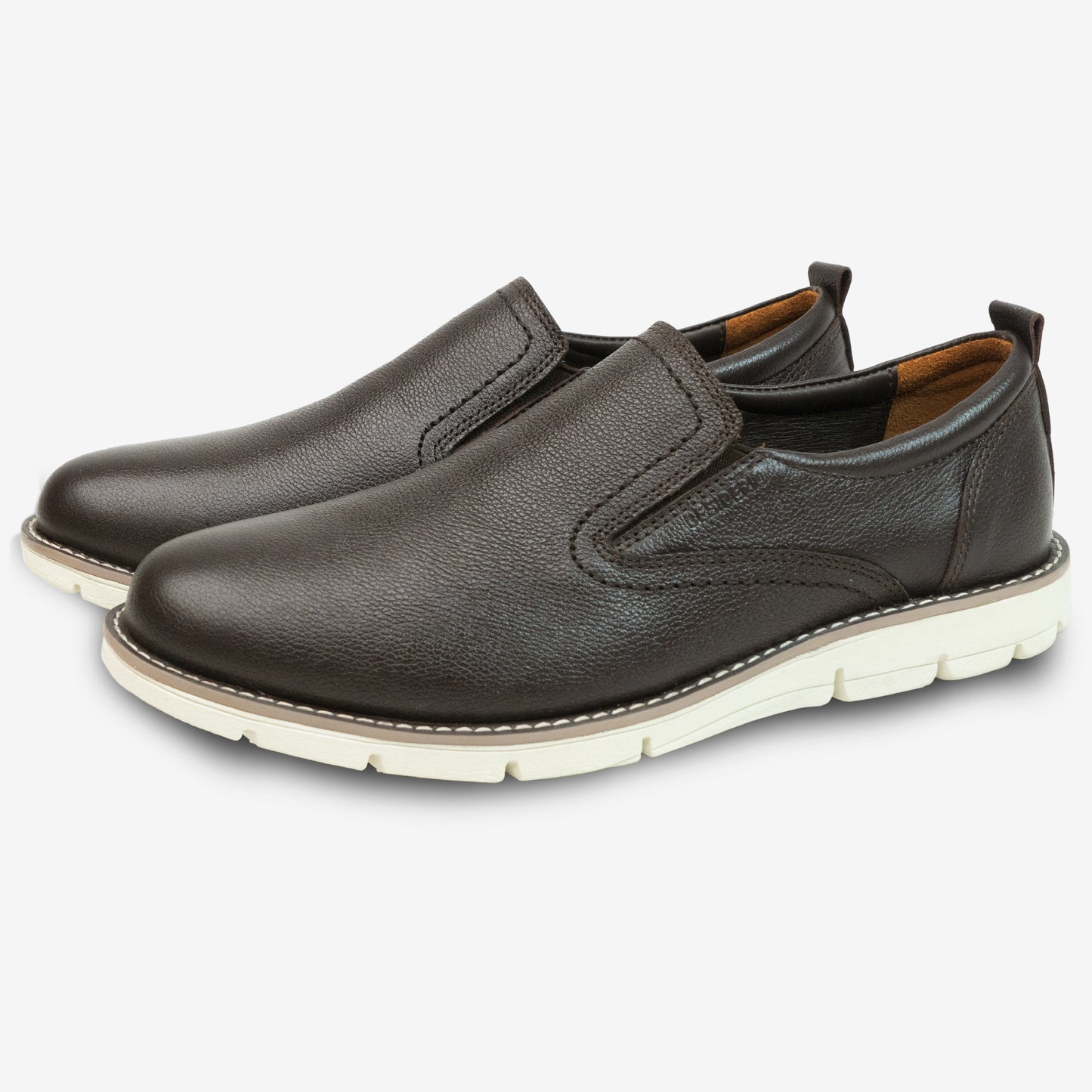 Brown genuine cow leather milled loafer featuring soft sheep lining, stable Texon insole, and flexible EVA sole for all-day comfort
