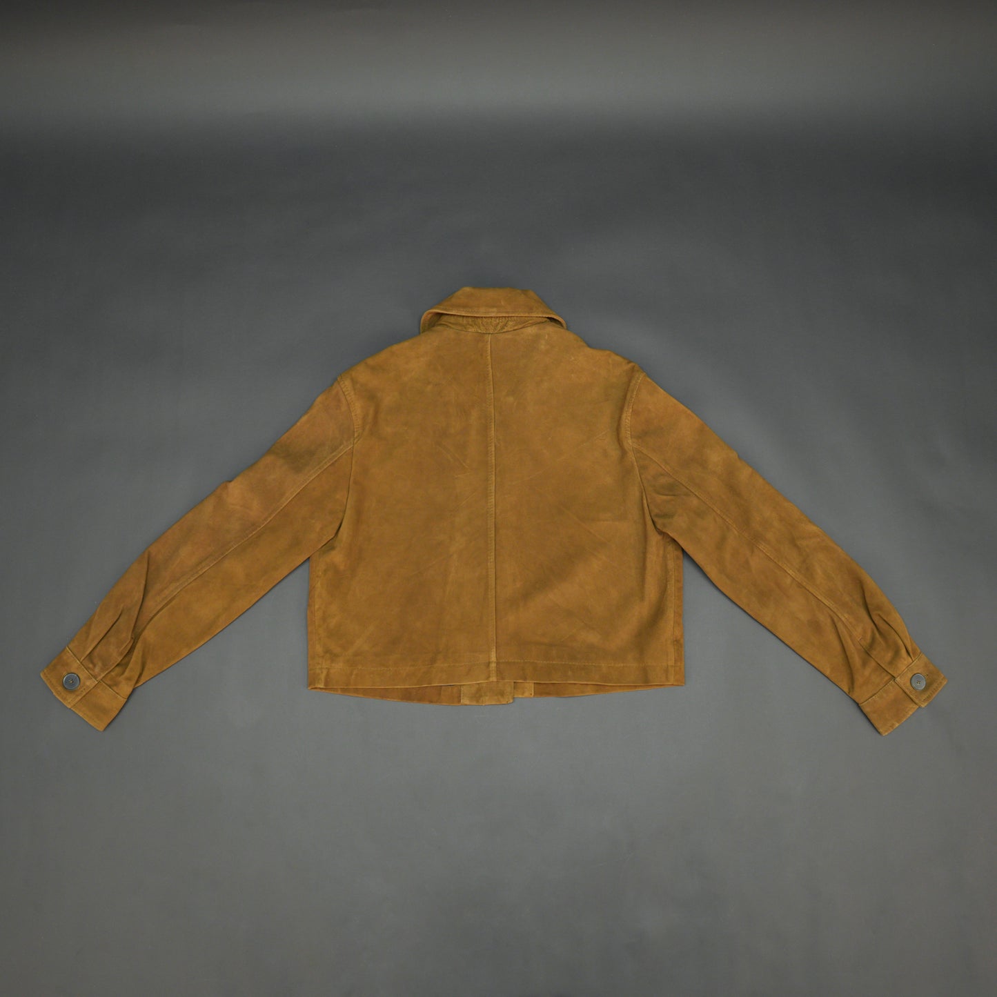Mustard Brown suede leather jacket with front side pockets and button closure
