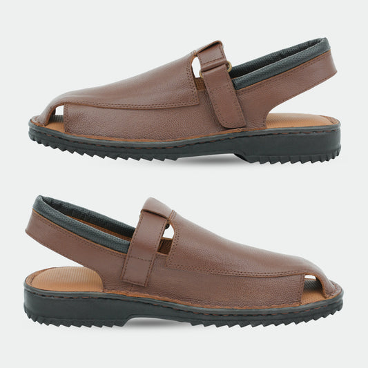 Tan DS-SENGAL Peshawari sandal crafted from genuine leather with a traditional, handcrafted design for versatile use