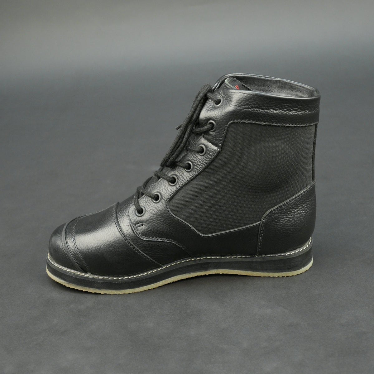Black High Ankle Mesh Panel Riding Boots #Desiderio #RidingBoots #HighAnkleBoots #MeshPanelBoots #BlackBoots #MensFootwear #BikerStyle #GenuineLeather