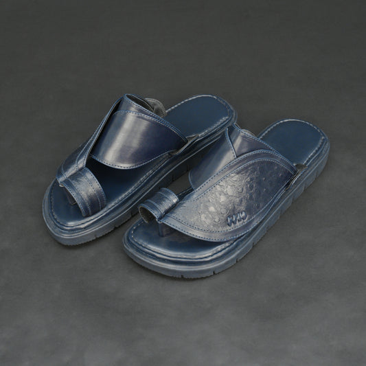 Blue ostrich-style Arabic chappal with PU upper and EVA sole.