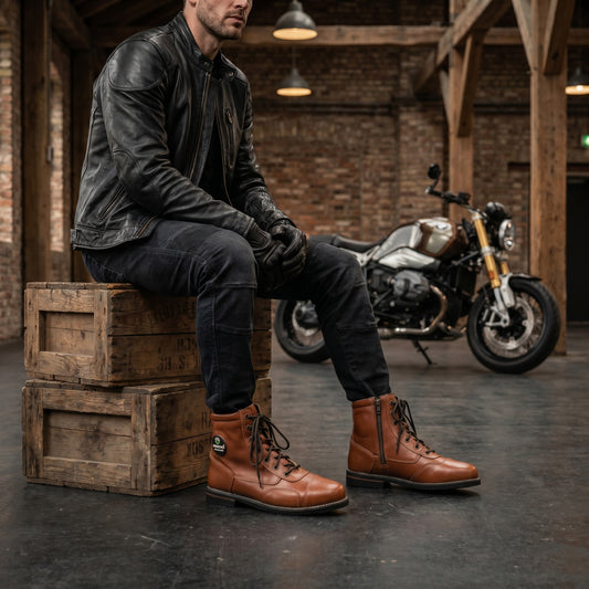 Brown High Ankle Motorbike Riding Boots #Desiderio #MotorbikeBoots #RidingBoots #HighAnkleBoots #BrownBoots #MensFootwear #BikerStyle #PremiumBoots