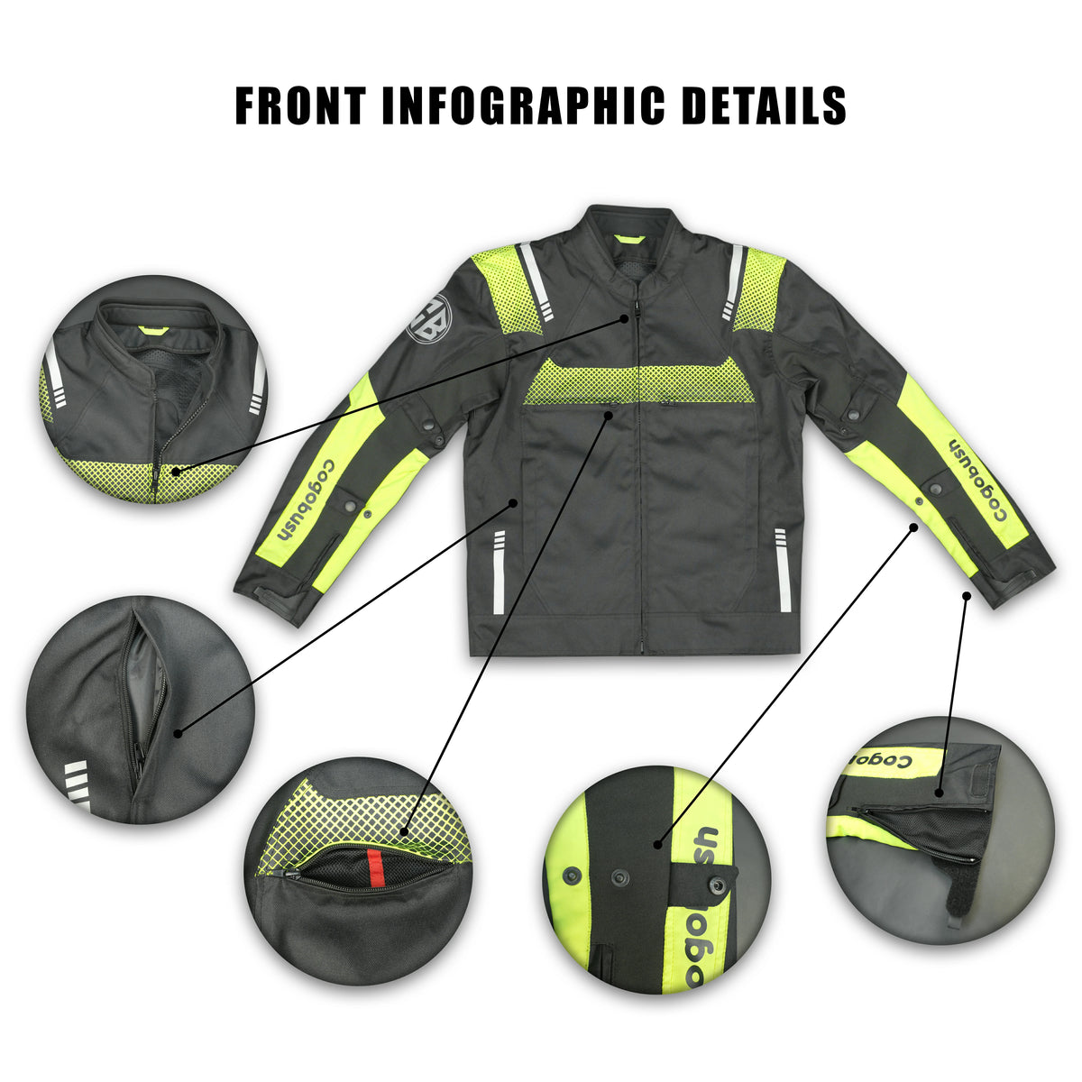 Cogobush Black & Neon Yellow Mesh Motorcycle Riding Jacket
#Desiderio #MotorcycleJacket #MeshJacket #RidingGear #BikerStyle #SummerRiding #ProtectiveGear #MotorcycleApparel