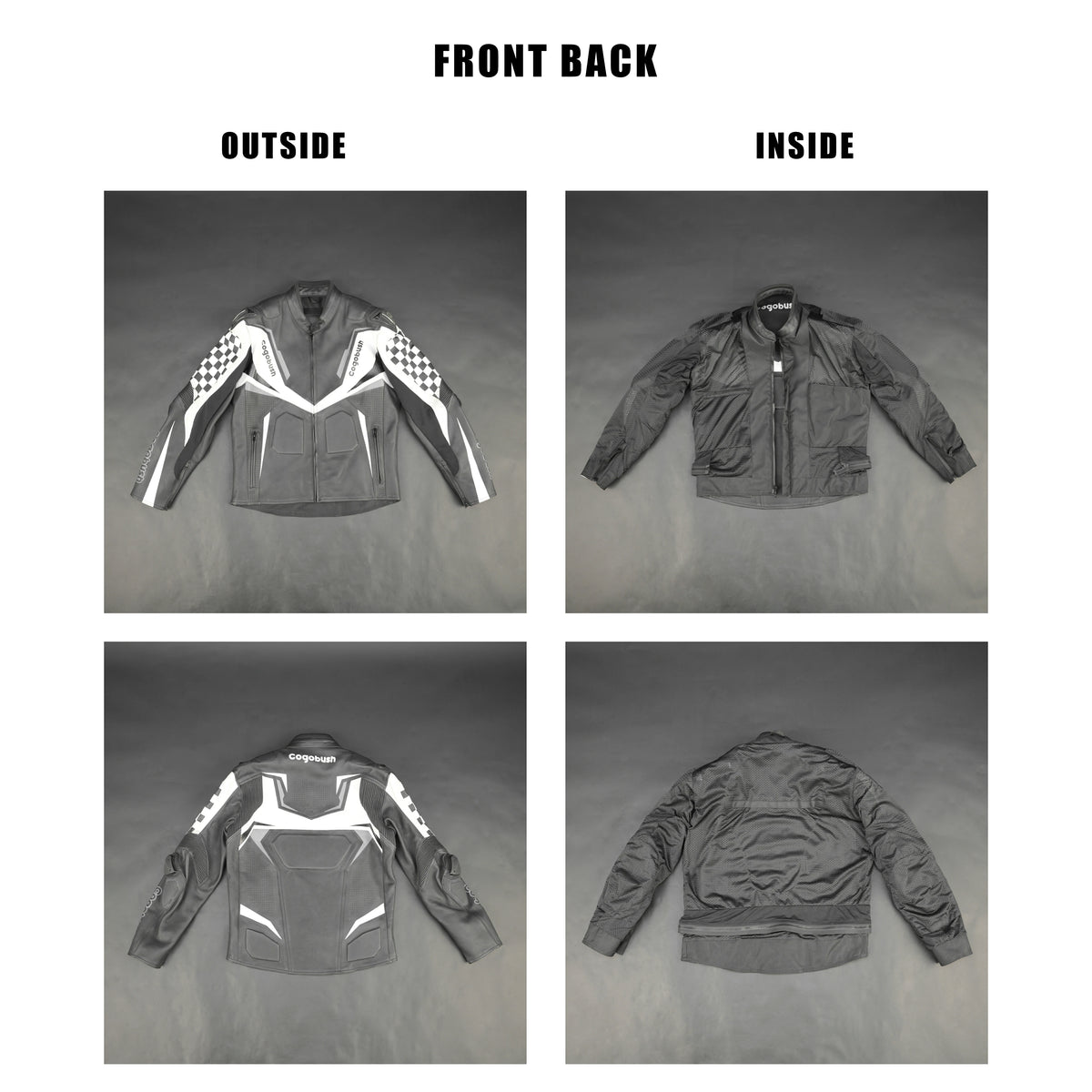 Cogobush Grey & White Checkered Racing Motorcycle Jacket with Armor Pockets #Desiderio #MotorcycleJacket #RacingJacket #RidingGear #ArmorReady #BikerStyle #ProtectiveGear #MotorcycleApparel