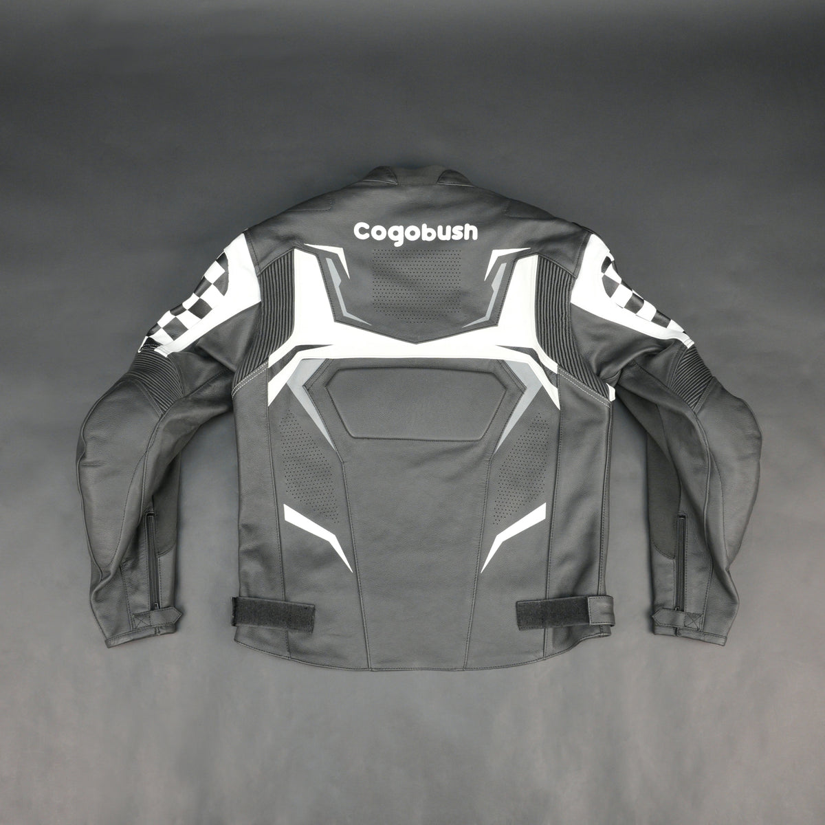 Cogobush Grey & White Checkered Racing Motorcycle Leather Jacket with Armor Pockets #Desiderio #LeatherJacket #MotorcycleJacket #RacingJacket #RidingGear #ArmorReady #BikerStyle #ProtectiveGear