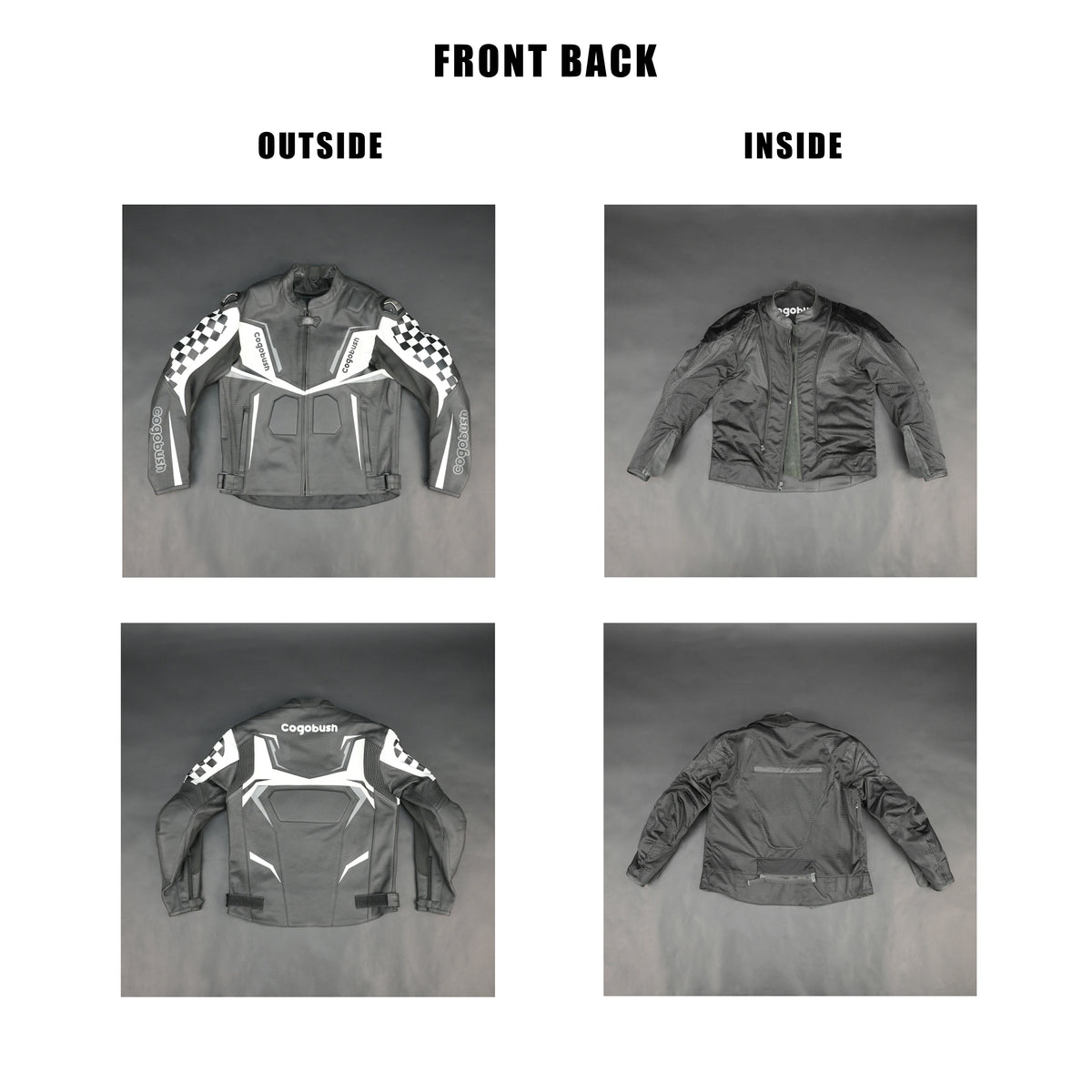 Cogobush Grey & White Checkered Racing Motorcycle Leather Jacket with Armor Pockets #Desiderio #LeatherJacket #MotorcycleJacket #RacingJacket #RidingGear #ArmorReady #BikerStyle #ProtectiveGear