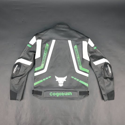 Cogobush Mens Black & Green Ultimate Pro Motorcycle Riding Jacket - Safety Gear Leather & Mesh Bike Jacket #Cogobush #MotorcycleJacket #MensRidingJacket #SafetyGear #BikerGear #Desiderio
