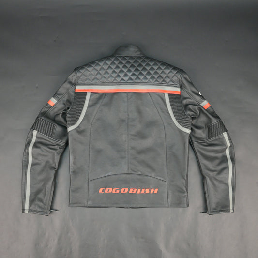 Cogobush Mens Grey Quilted Leather Motorcycle Jacket with Reflective Strips - Premium Biker Rider Jacket #Desiderio #LeatherJacket #MotorcycleJacket #BikerJacket #GenuineLeather #MotorcycleGear #MensFashion #ReflectiveGear