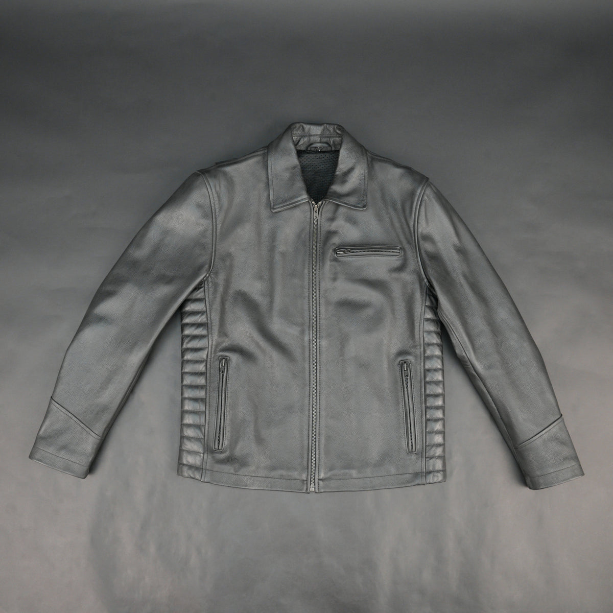 Cogobush Premium Grey Real Leather Motorcycle Biker Jacket with Multiple Pockets #Desiderio #LeatherJacket #MotorcycleJacket #BikerJacket #GenuineLeather #RidingGear #MensFashion #PremiumLeather