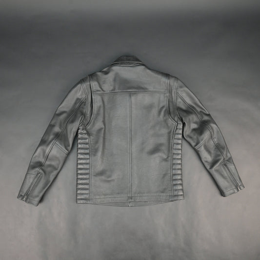 Cogobush Premium Grey Real Leather Motorcycle Biker Jacket with Multiple Pockets #Desiderio #LeatherJacket #MotorcycleJacket #BikerJacket #GenuineLeather #RidingGear #MensFashion #PremiumLeather
