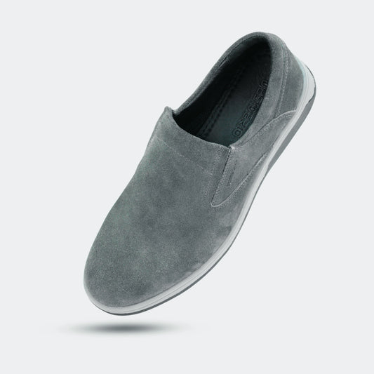 Grey suede cow leather loafers, comfortable durable everyday casual and formal wear shoes