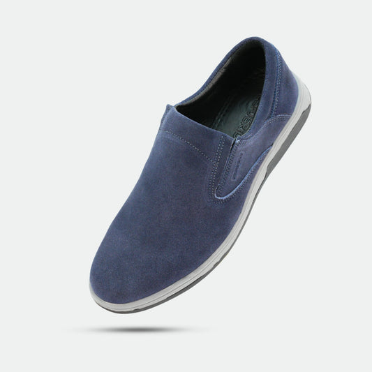 Navy suede cow leather loafers, comfortable durable everyday casual and formal wear shoes