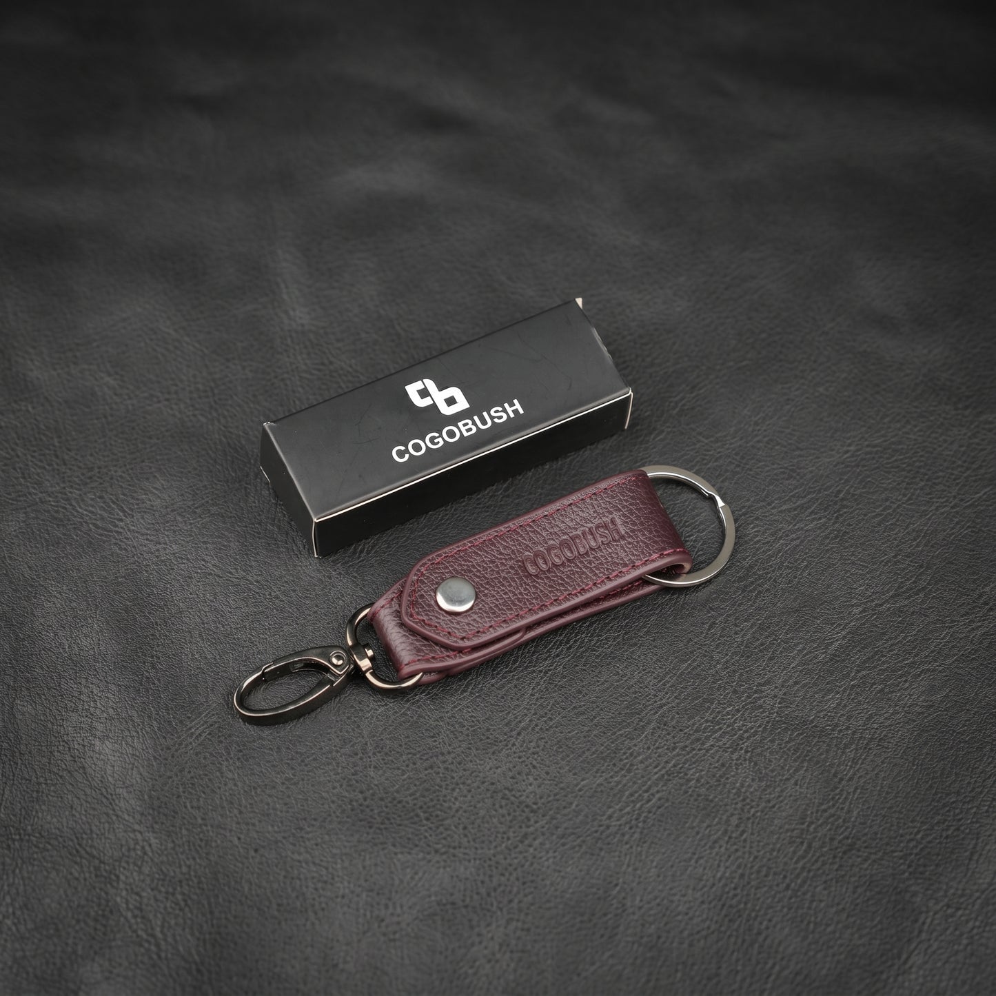 Maroon Genuine Leather Keychain with Metal Clasp.