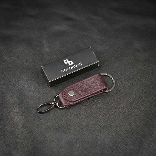 Maroon Genuine Leather Keychain with Metal Clasp.