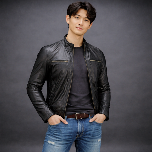 Black everyday jacket with front zip closure, zippered cuffs, two side pockets, two front pockets, and one inner pocket, combining modern style with practical functionality