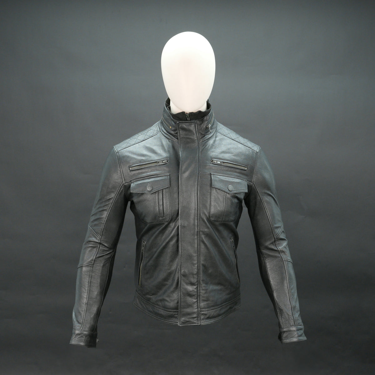 Men’s Black Leather Biker Jacket with Quilted Shoulders & Flap Pockets
#Desiderio #LeatherJacket #BikerJacket #MotoJacket #MensFashion
