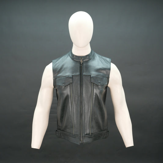 Men's Black Leather Vest - Zip-Up Mandarin Collar Biker Vest
#Desiderio #LeatherVest #BikerVest #MensFashion #MotorcycleGear