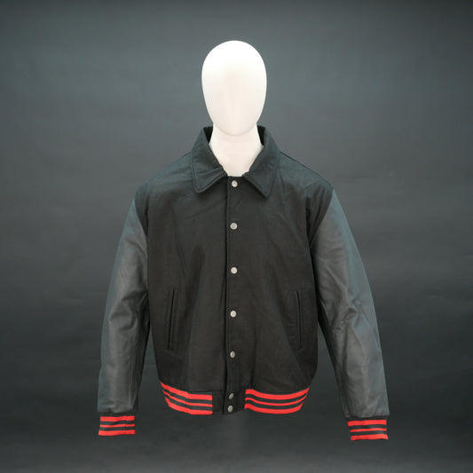 Mens Black Varsity Jacket with Leather - Button Up Letterman Jacket
#Desiderio #VarsityJacket #LettermanJacket #MensJacket #LeatherJacket