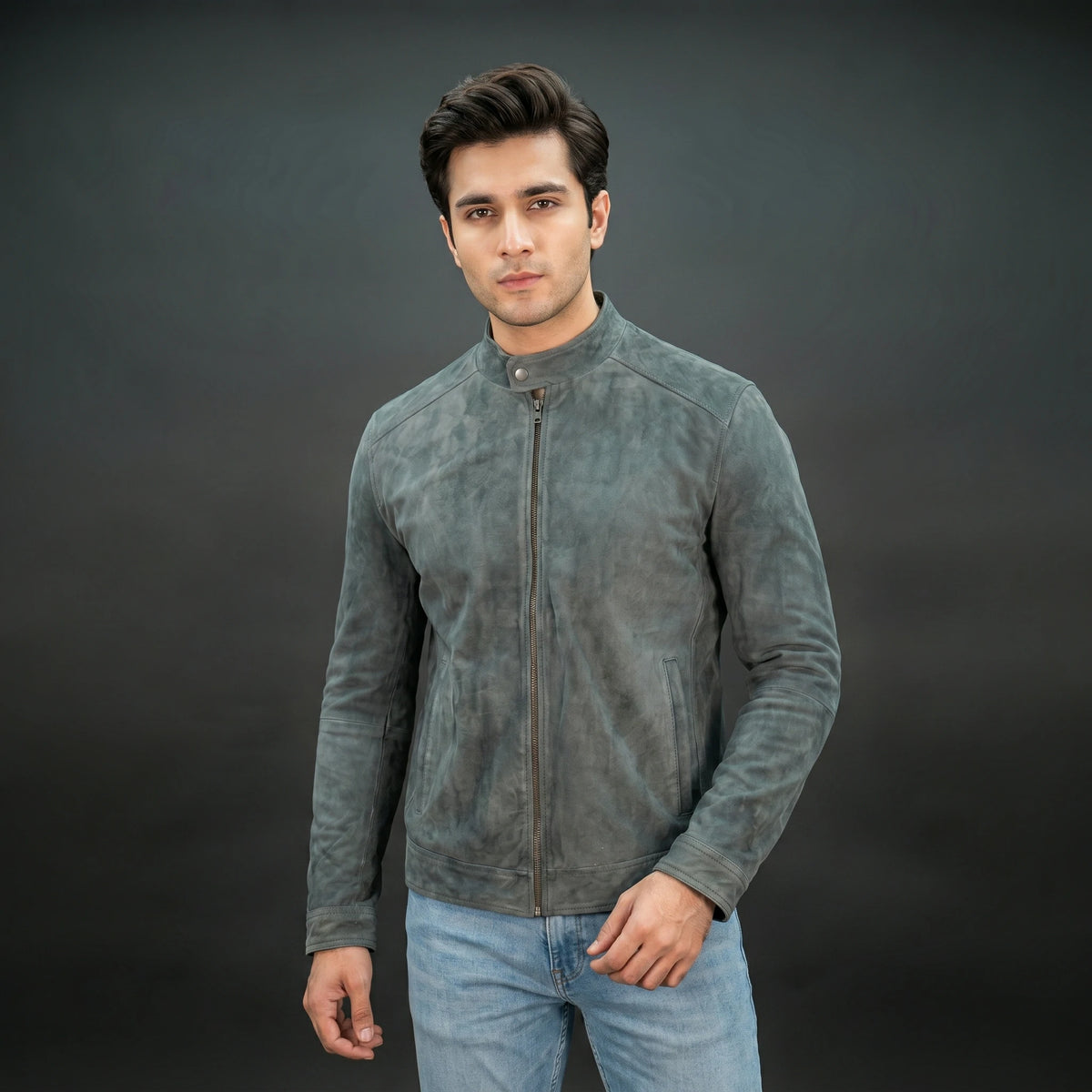 Mens Forest Suede Bomber Jacket - Zip-Up Mandarin Collar Jacket
#Desiderio #SuedeJacket #BomberJacket #MensJacket #FashionOuterwear