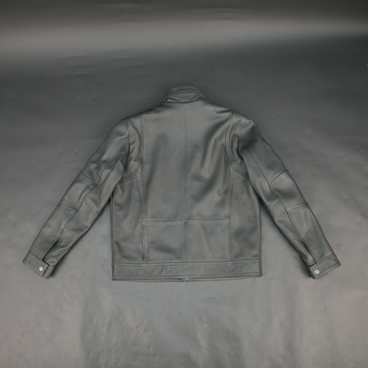 Mens Gray Stand Collar Leather Jacket Button Front with Flap Pockets & Zip Details #Desiderio #LeatherJacket #MensFashion #GenuineLeather #StandCollarJacket #LeatherStyle #PremiumOuterwear #CasualWear
