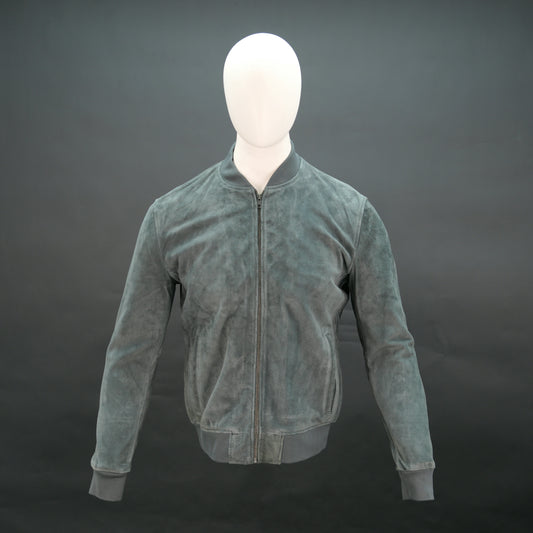 Men's suede jacket with ribbed cuffs and front zip closure