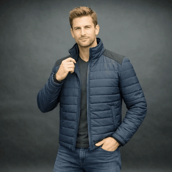 Men's Two Tone Zipper Quilted Puffer Jacket #Desiderio #DesiderioMenswear #PufferJacket #QuiltedJacket #TwoToneJacket #MensFashion #WinterWear #CasualStyle