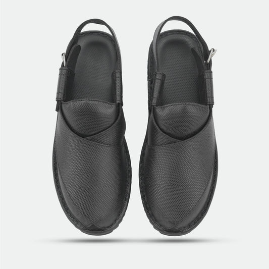 Black handmade genuine leather Peshawari with classic style, comfort, and durable everyday wear