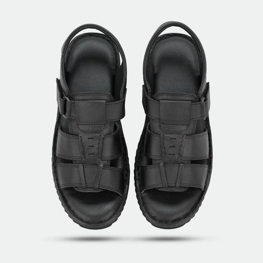 Black handmade genuine leather sandal with classic design, comfort, and durable build for everyday and traditional wear