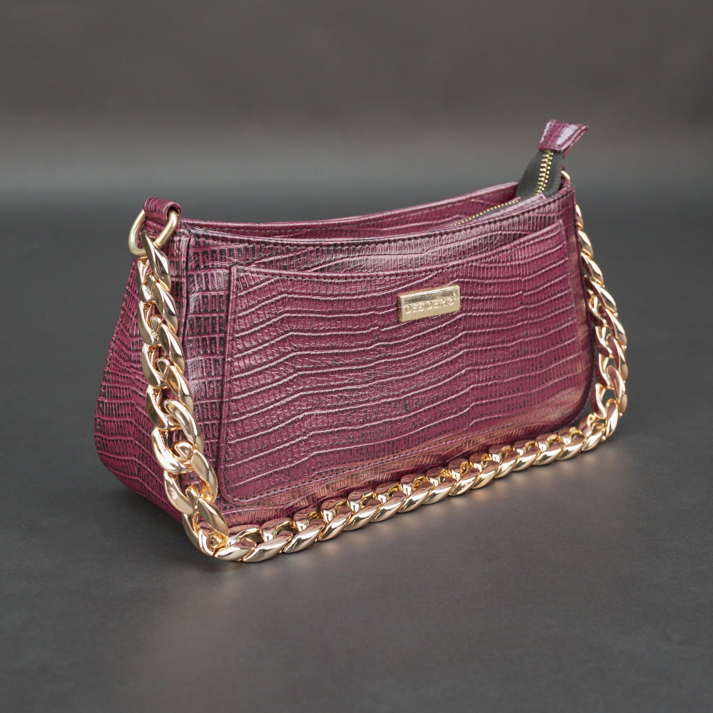 Real leather handbag with gold chain, spacious compartment, zipper pocket, outer pocket, available in multiple colors for daily use