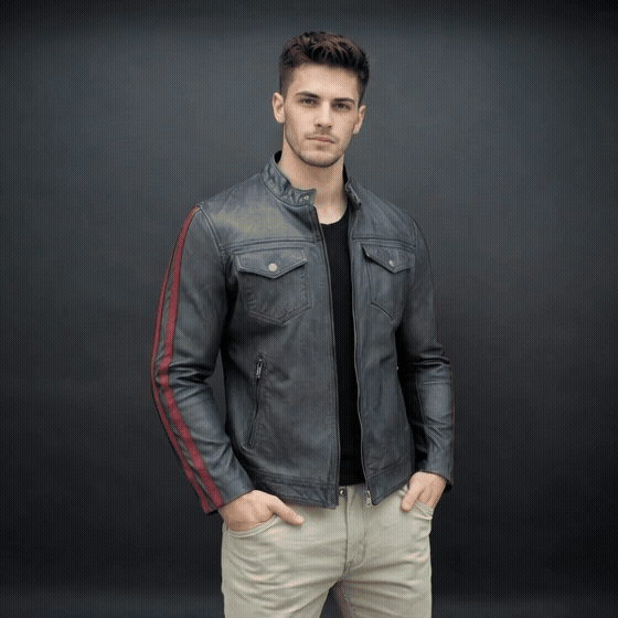 Real Leather Red Stripe Jacket
#Desiderio #GenuineLeather #LeatherJacket #RedStripeJacket #MensFashion #PremiumLeather #BikerStyle #CasualStyle