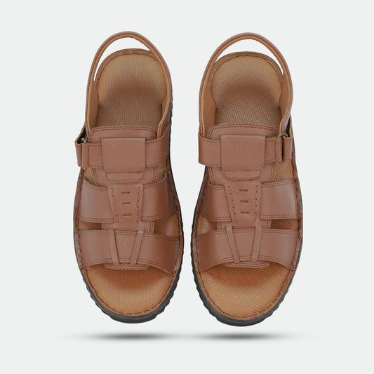 Tan handmade genuine leather sandal offering comfort, durability, and timeless style for everyday and traditional wear