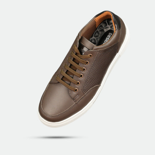Brown cow baryout printed leather shoes with mesh lining and TPR sole for comfort and durability