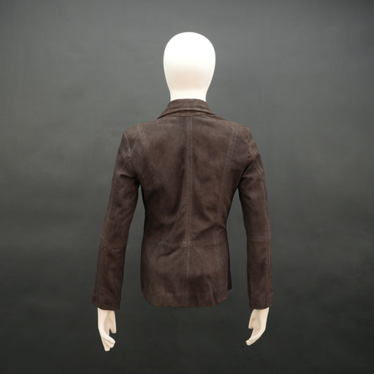 Dark brown goat leather coat with soft, durable material, two functional pockets, and versatile design for casual and formal wear